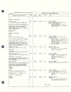 Script page with dialogue and production notes.