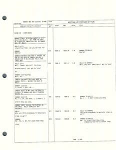 Script page with dialogue and scene details.