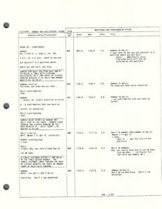 Script page with scene dialogue and notes.