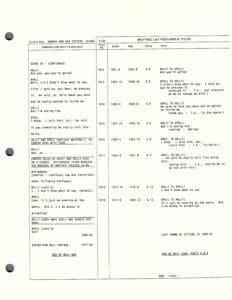 Script page with dialogue and scene details.