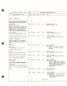 Film script page with dialogue and notes.