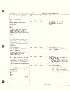 Script page with dialogue and notes.