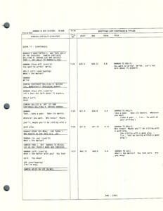 Script page with dialogue and notes.