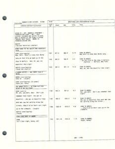 Script page with dialogue and annotations.