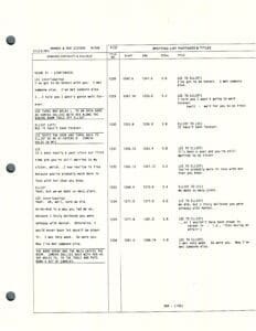Typed script page with dialogue and notes.