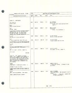 Script page with dialogue and scene notes.