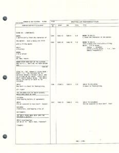 Script page with dialogue and scene notes.