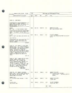 Typed script page with dialogue and notes.