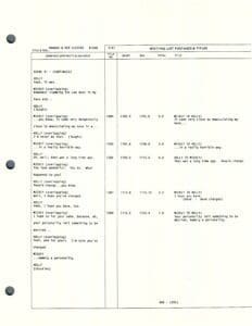 Screenplay page with dialogues and timings.