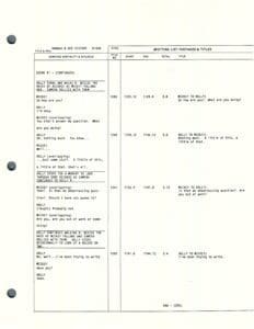 Script page with dialogue and notes.