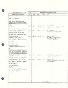 Television script with dialogue and timestamps.