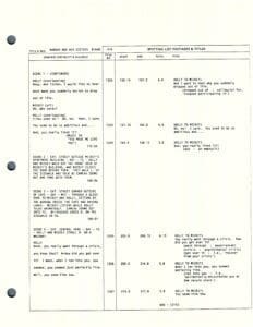 Script page with dialogue and scene details.