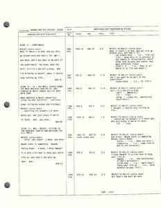 Script page with dialogue and scene details.