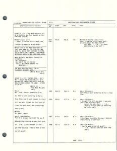 Script page with dialogue and scene descriptions.