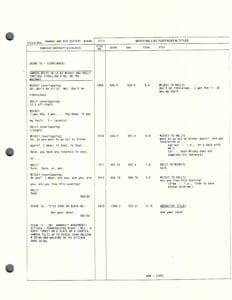 Typed script page with dialogue and notes.