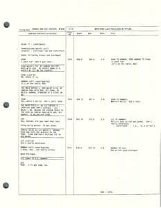 Script page with dialogue and scene details.