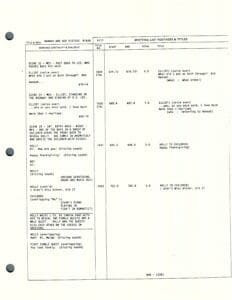 Typed script page with dialogue and notes.
