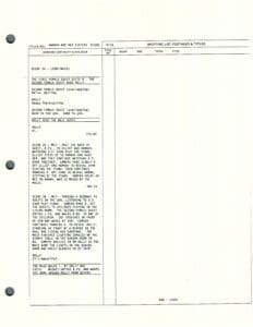 Script page with scene descriptions and dialogue.