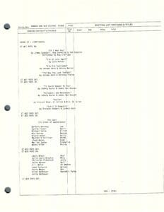 Typed document with scene and dialogue list.